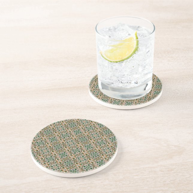 Dessous De Verre En Grès Moutarde verte florale espagnole Azulejos géométri (Côté)