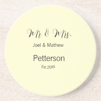 Dessous De Verre En Grès mr & mrs nom année de mariage couple simple jaune