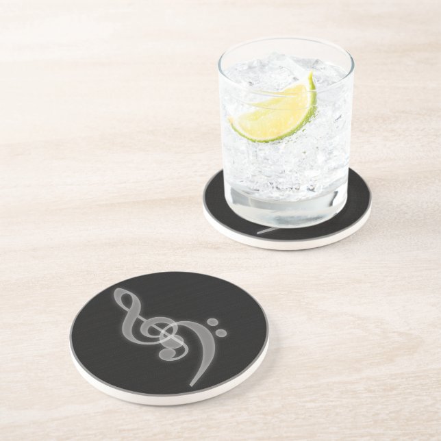 Dessous De Verre En Grès Musique - Treble et Bass Clef - Sandstone Dessous  (Côté)