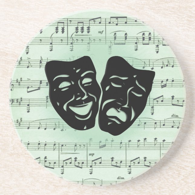 Dessous De Verre En Grès Musique verte et masques grecs de théâtre (Devant)