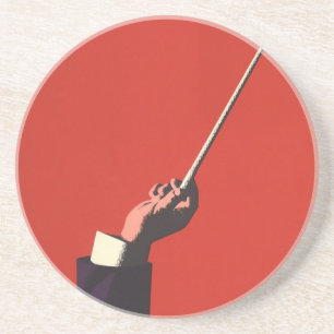 Dessous De Verre En Grès Musique Vintage, Main du Chef d'Orchestre Tenant u