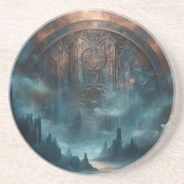 Dessous De Verre En Grès Mystic Gothic Steampunk Art - Blue Copper Patina  (Devant)