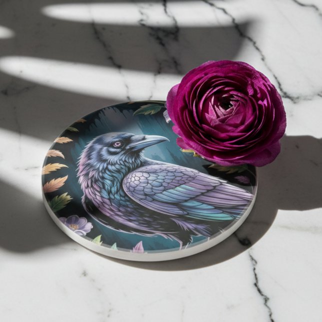 Dessous De Verre En Grès Mystical Raven Dark Academia (Dark Academia raven drink coaster)