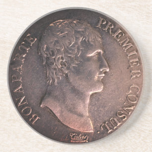 Dessous De Verre En Grès Napoléon Bonaparte 1802 pièce d'argent