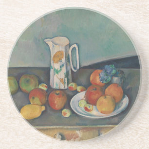 Dessous De Verre En Grès Nature morte, Pot à lait et fruits sur une table,