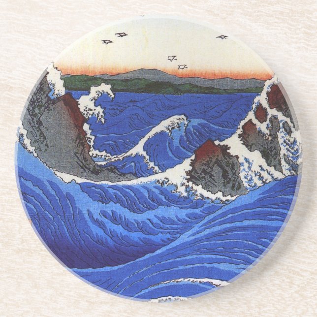 Dessous De Verre En Grès Navaro Rapids, Hiroshige Art Japonais (Devant)