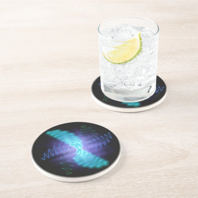 Dessous De Verre En Grès Neon Glowing Sound Waves (Côté)
