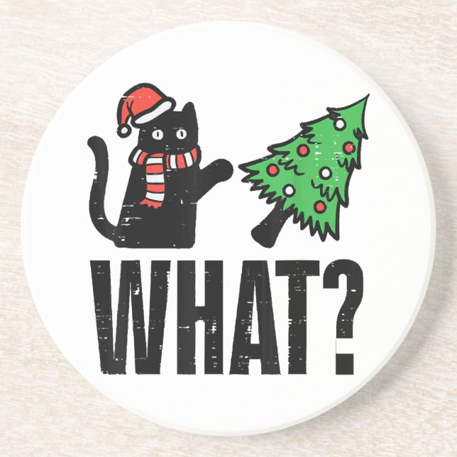 Dessous De Verre En Grès Noël Chat Tipping Xmas Tree Drôle (Devant)
