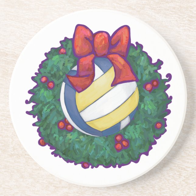 Dessous De Verre En Grès Noël de volley-ball (Devant)