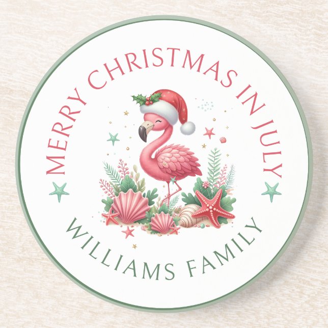 Dessous De Verre En Grès Noël en Flamant rose juillet (Devant)