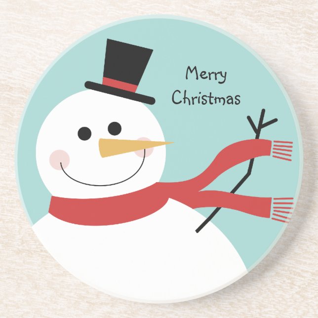 Dessous De Verre En Grès Noël gai de bonhomme de neige (Devant)