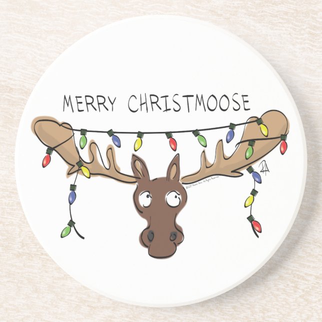 Dessous De Verre En Grès Noël Moose mignonne drôle animal de vacances (Devant)