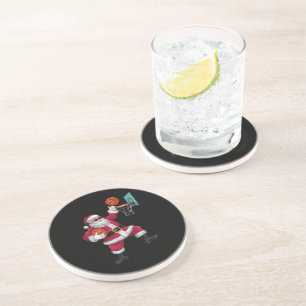 Dessous De Verre En Grès Noël Père Noël Dunking Un Basket-ball Noël