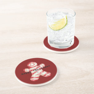 Dessous De Verre En Grès Noël Rouge Blanc Peppermenthe Gingerbread Cookie