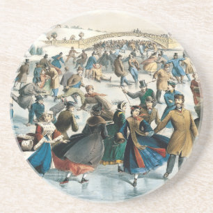 Dessous De Verre En Grès Noël victorien Central Park Currier & Ives