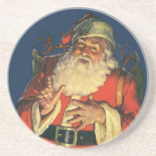 Dessous De Verre En Grès Noël vintage, Jolly Santa Claus avec jouets