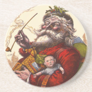 Dessous De Verre En Grès Noël Vintage, Jouets de tuyaux du Père Noël victor