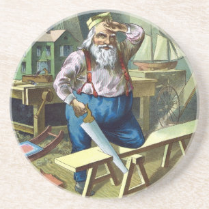 Dessous De Verre En Grès Noël Vintage, Jouets du bâtiment du Père Noël Vêtu