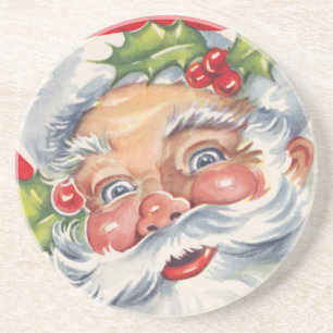 Dessous De Verre En Grès Noël vintage, joyeux Père Noël avec son chapeau