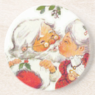 Dessous De Verre En Grès Noël vintage Père Noël embrassant Mme Claus