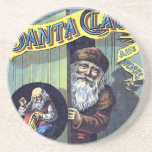 Dessous De Verre En Grès Noël vintage, Père Noël et son livre des travaux