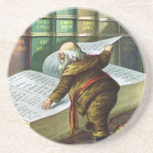 Dessous De Verre En Grès Noël vintage, Père Noël Liste des enfants sages et