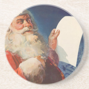 Dessous De Verre En Grès Noël vintage, Père Noël Liste des gentils et des m