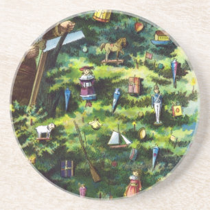 Dessous De Verre En Grès Noël vintage, Père Noël victorien avec arbre