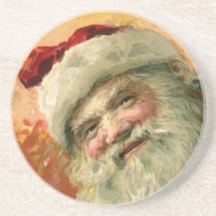 Dessous De Verre En Grès Noël Vintage, Portrait victorien du Père Noël