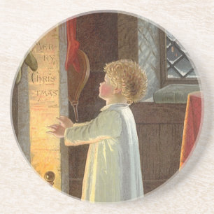 Dessous De Verre En Grès Noël vintage, Réchauffement des enfants près de la