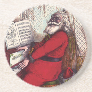Dessous De Verre En Grès Noël Vintage, Thomas Nast Père Noël au piano