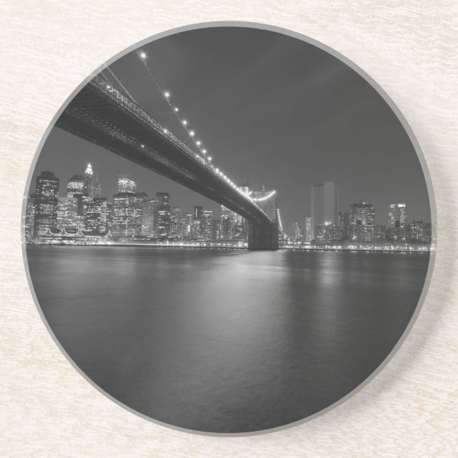 Dessous De Verre En Grès Noir blanc New York City Skyline (Devant)