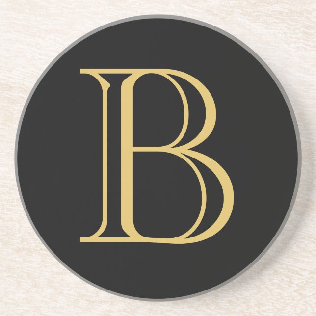 Dessous De Verre En Grès Noir couleur or Monogramme professionnel Calligrap (Devant)