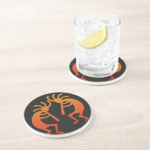 Dessous De Verre En Grès Noir Orange Rustique Design Sud-Ouest Kokopelli
