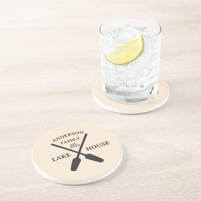 Dessous De Verre En Grès Nom de famille personnalisé Lake House (Côté)