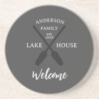 Dessous De Verre En Grès Nom de famille personnalisé Lake House Accueil