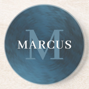 Dessous De Verre En Grès Nom du monogramme Métal brossé Acier bleu