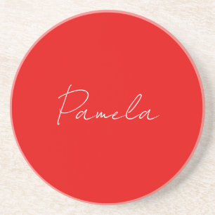 Dessous De Verre En Grès Nom élégant Minimaliste classique rouge chaud