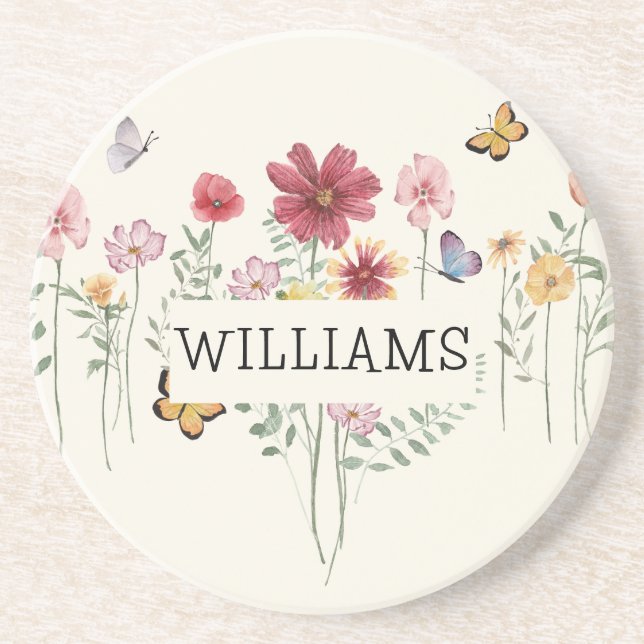 Dessous De Verre En Grès Nom personnalisé Floral (Devant)