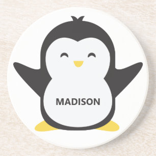 Dessous De Verre En Grès Nom personnalisé pingouin mignon