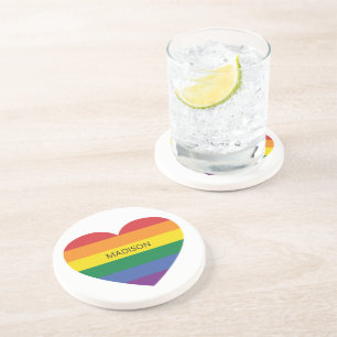 Dessous De Verre En Grès Nom personnalisé Rainbow Heart