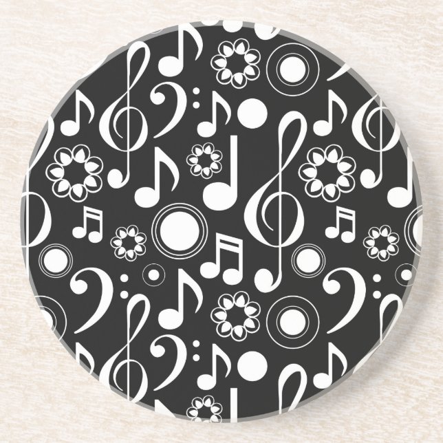 Dessous De Verre En Grès Notes musicales et Clefs - Blanc sur noir (Devant)