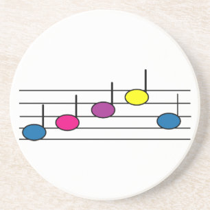 Dessous De Verre En Grès Notes musicales Rose bleu violet jaune noir