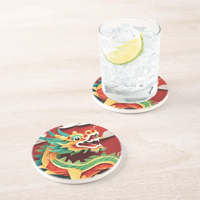 Dessous De Verre En Grès Nouvel an chinois joli Dragon Zodiac Anniversaire  (Côté)