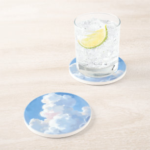 Dessous De Verre En Grès Nuages Blancs Beau Ciel Bleu Aquarelle