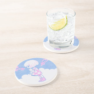 Dessous De Verre En Grès Nuages d'été, Fille et Kitty
