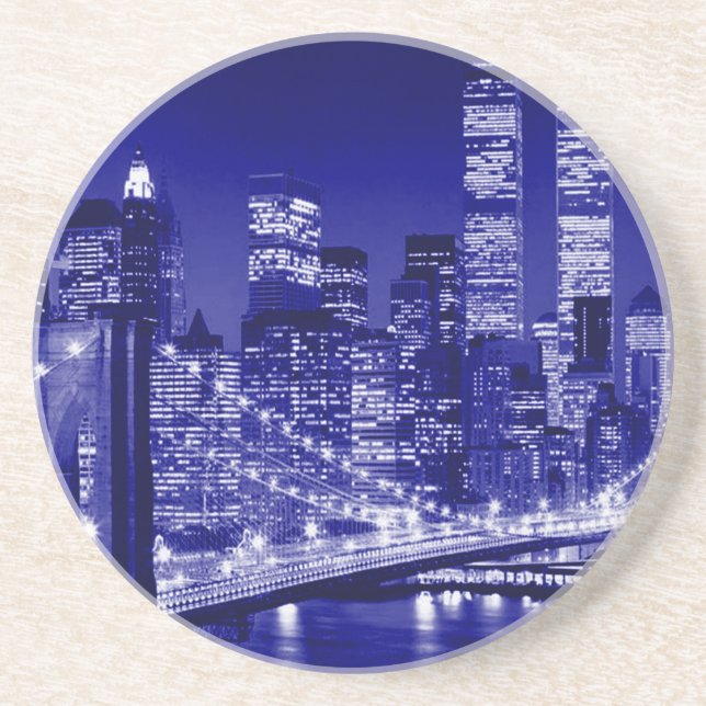 Dessous De Verre En Grès Nuit bleue à New York (Devant)