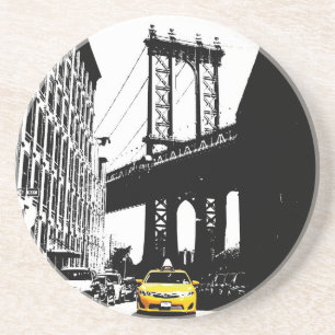 Dessous De Verre En Grès Nyc New York City Taxi jaune Brooklyn Bridge