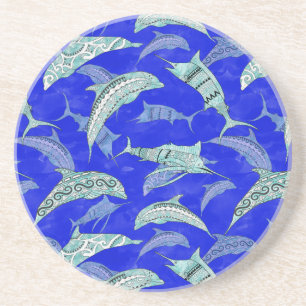 Dessous De Verre En Grès Océan Blue Marine Animaux Dolphins Marlins
