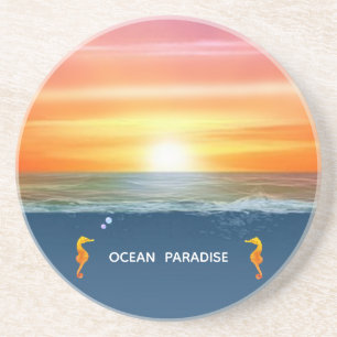 Dessous De Verre En Grès Ocean sunrise et Seahorses Party Favoriser